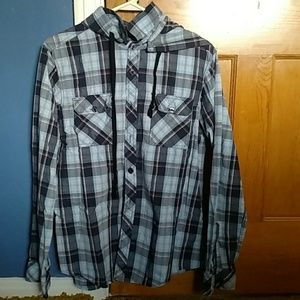 Blue plaid button up hoodie